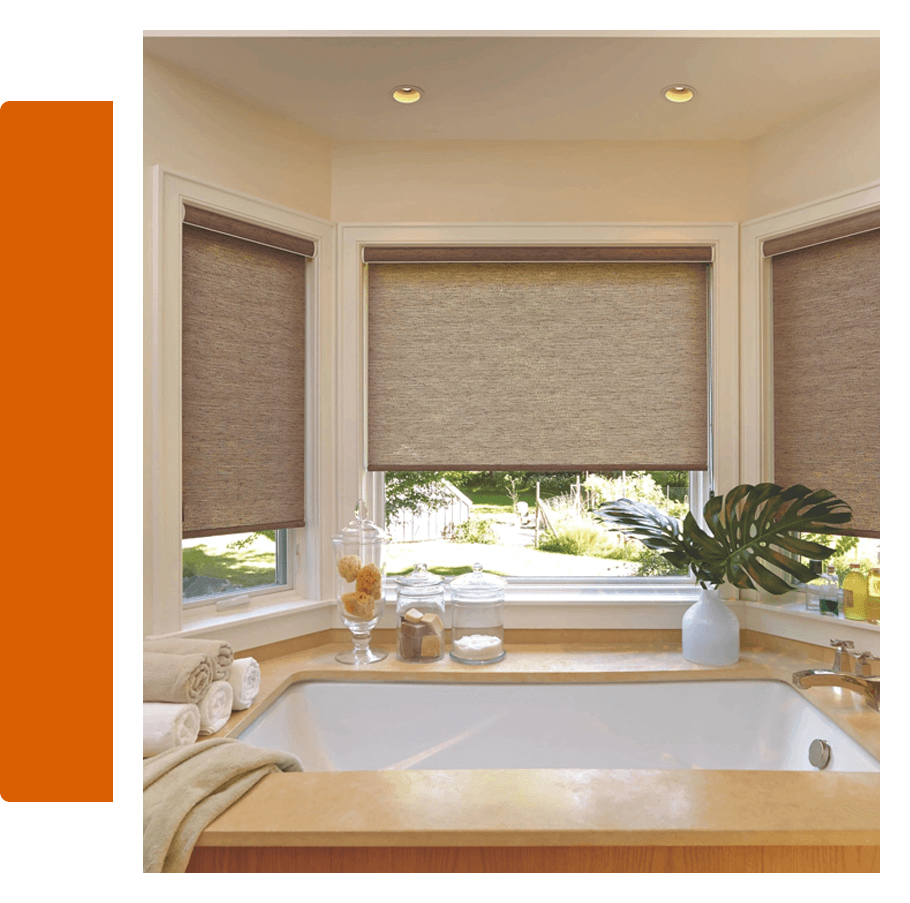 Bathtub in Front of Windows With Valance and Blinds